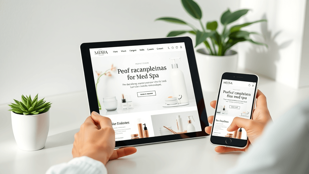 branded med spa landing pages on tablet and smartphone showcasing consistency in botox marketing visuals