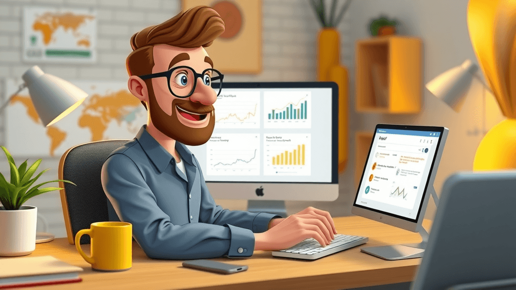 Professional marketer composing personalized email campaign on desktop, home office, soft LED lighting, digital charts, highly detailed