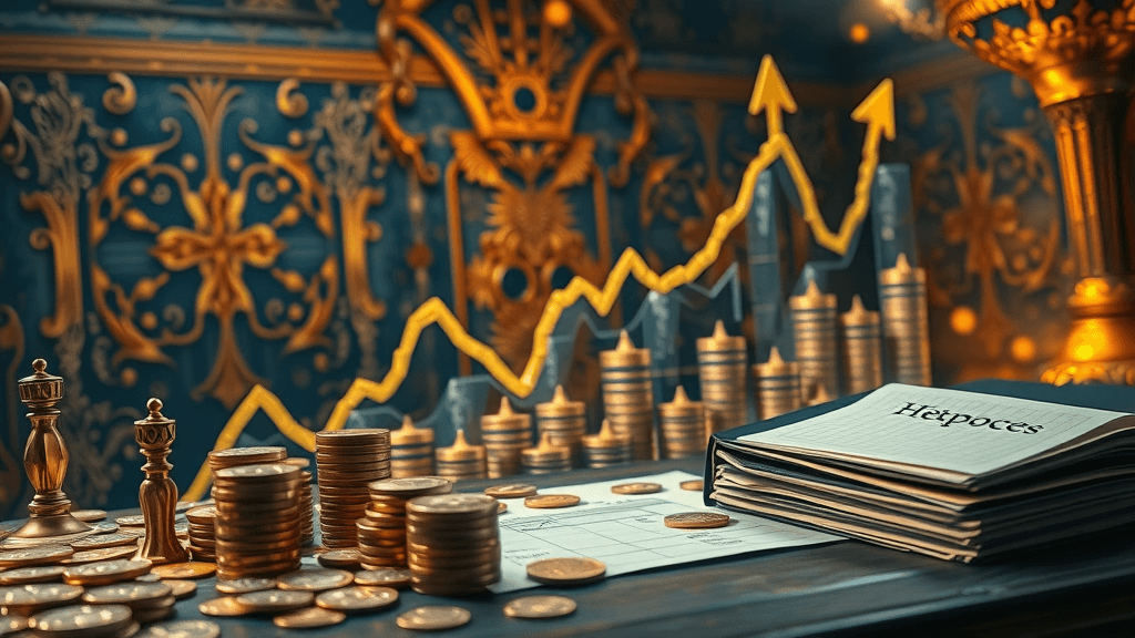 financial graph showing rising botox ad profits, fantasy desk with coins representing ROI growth in spa marketing