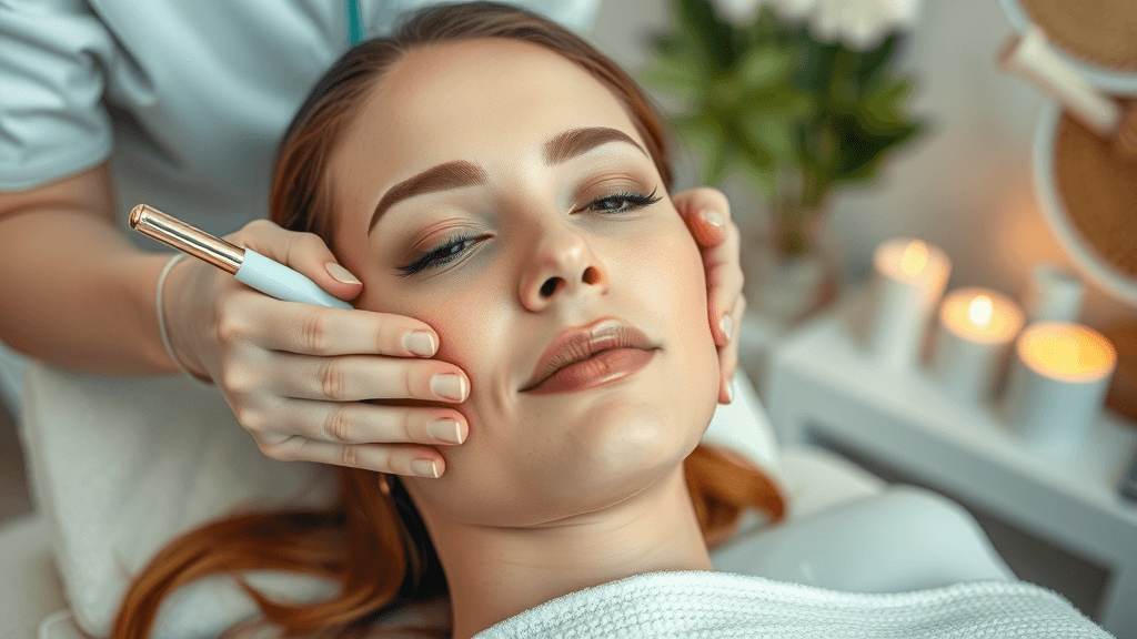 spa therapist, professional, performing facial treatment