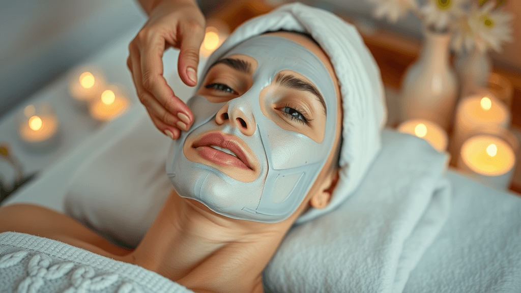 med spa treatment, calming environment, applying a facial mask