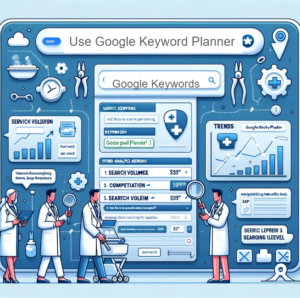 An infographic on how to use Google Keyword Planner for Med Spas, highlighting steps to find and analyze keywords.