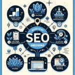 an infographic that outlines the basic steps of SEO for MedSpas, including keyword research, on-page optimization, local SEO, content marketing