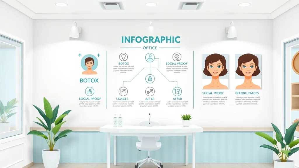 sleek infographic showing botox, social proof, and before/after icons for medspa marketing terms