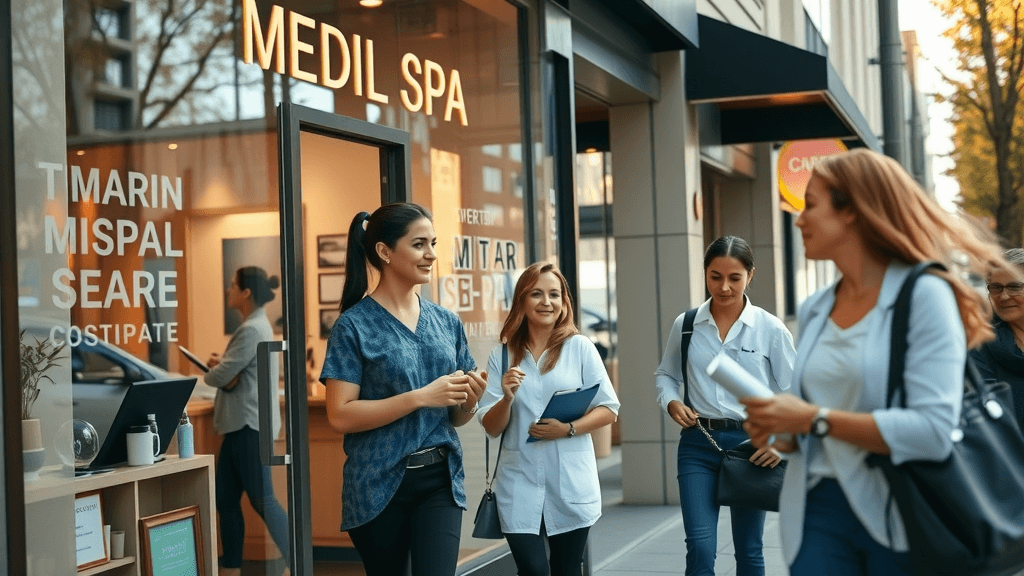 vibrant medical spa storefront with staff engaging clients for local botox SEO