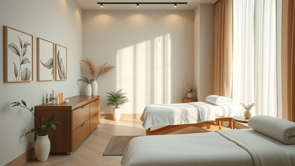 interior of a tranquil med spa with elegant decor.