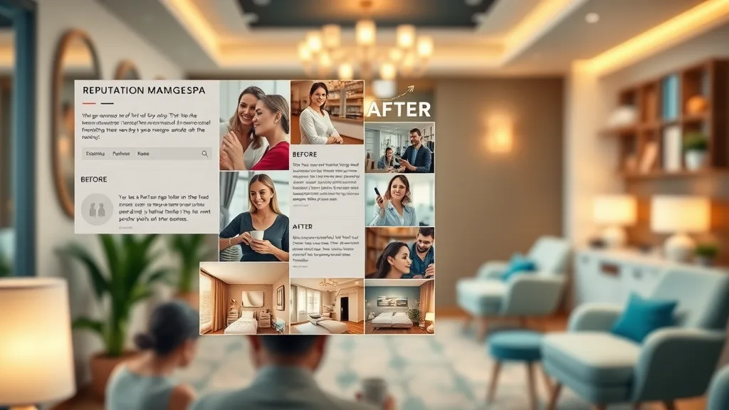 what is reputation management & why it matters for medspas, showcasing a collage of before and after images of a medspa's reputation growth.