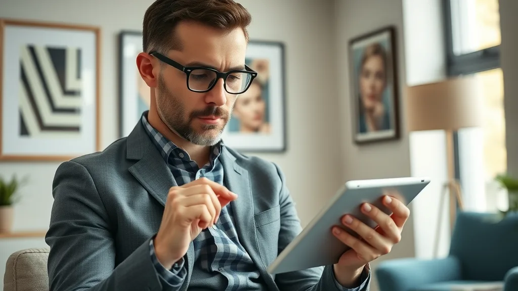 social media manager auditing botox ad for compliance using a tablet, reflecting advertising standards