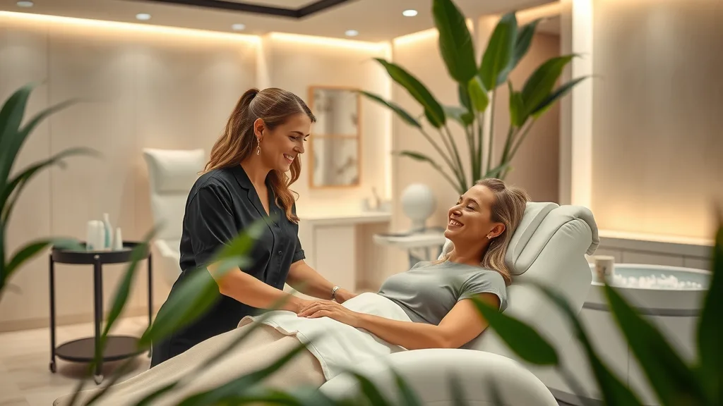 professional med spa, professionals interacting with clients, luxurious spa interior with contemporary design