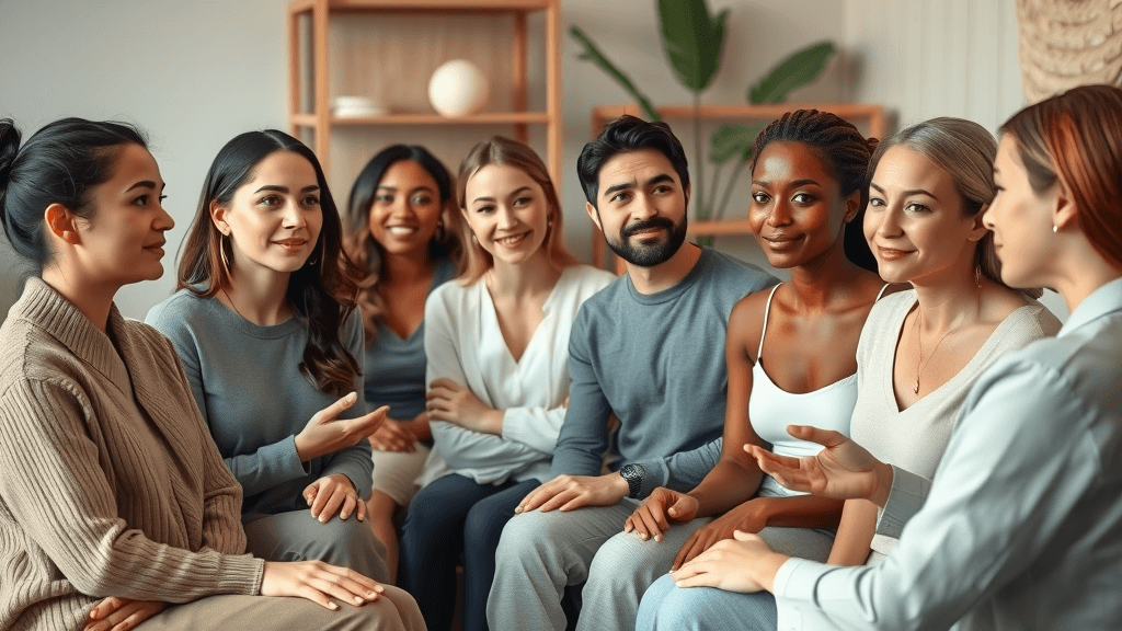 Target audience for botox brand strategy: Diverse group of spa clients and expert in a calm consultation room