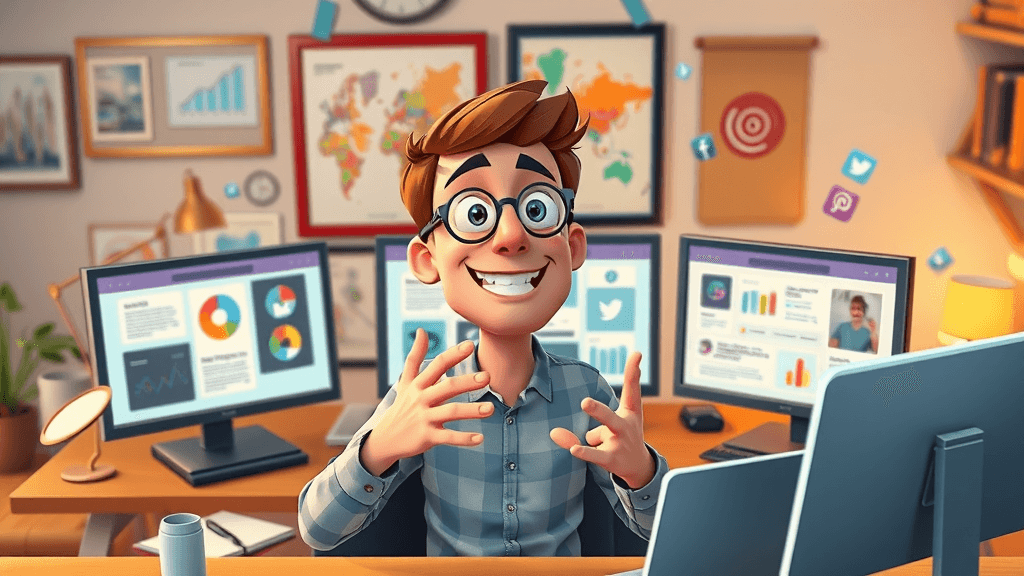 Social media marketer strategizing cross-platform Botox campaigns with multiple screens