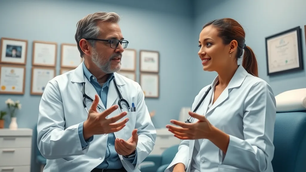 Experienced medical professional consulting calmly with botox patient, emphasizing professionalism and safety